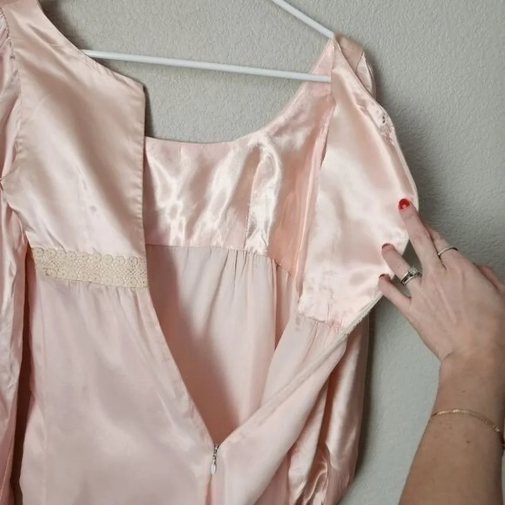 VINTAGE 70s Handmade Satin Babydoll Maxi Dress‎ Cottagecore Pink